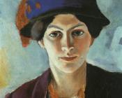 奥古斯特 马克 : Portrait of the artist's wife with a hat